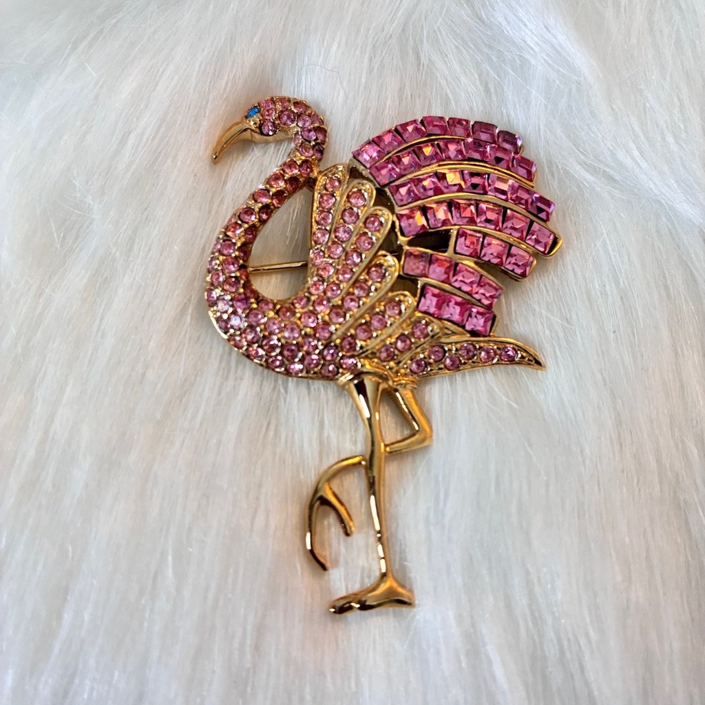 Giorgio Pink Flamingo Pink Rhinestone Gold-Tone Pin Brooch Limited Edition Rare 100$